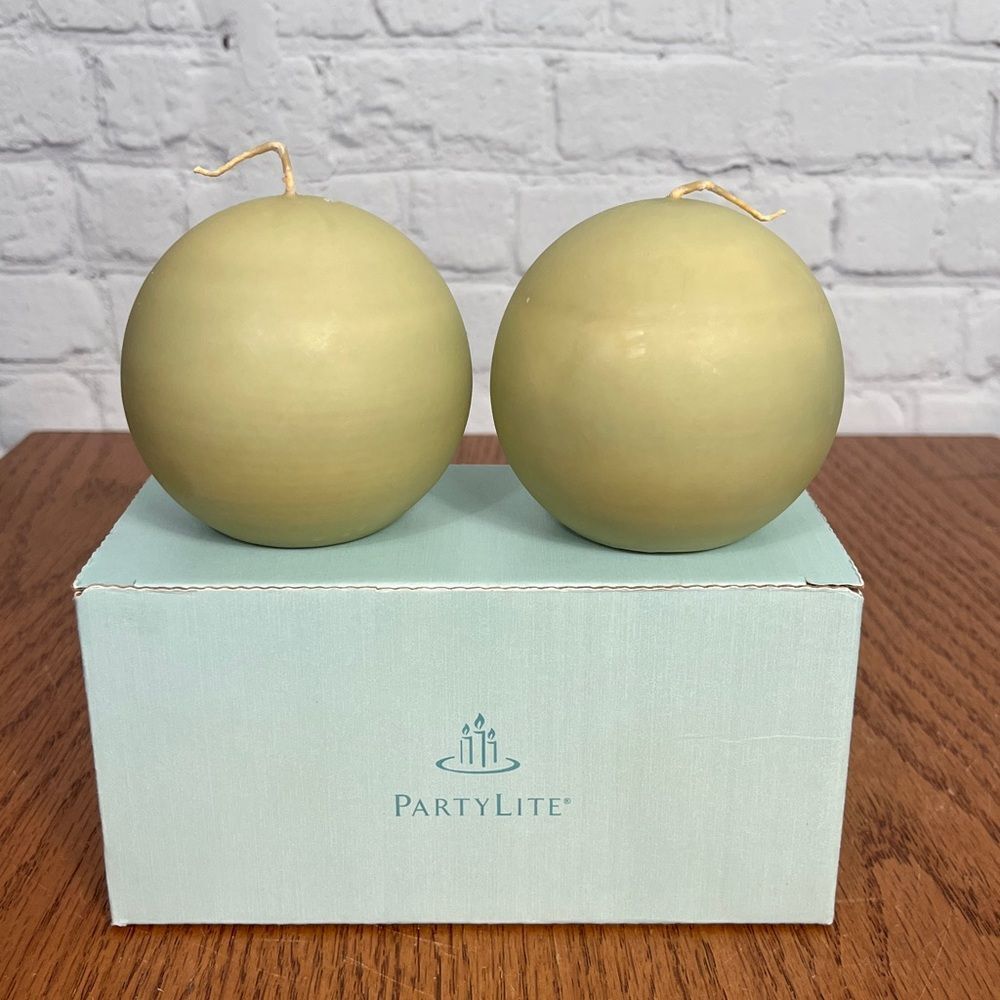 PartyLite Pair of 3” Ball Candles New in Box Ginger Apple Q36529